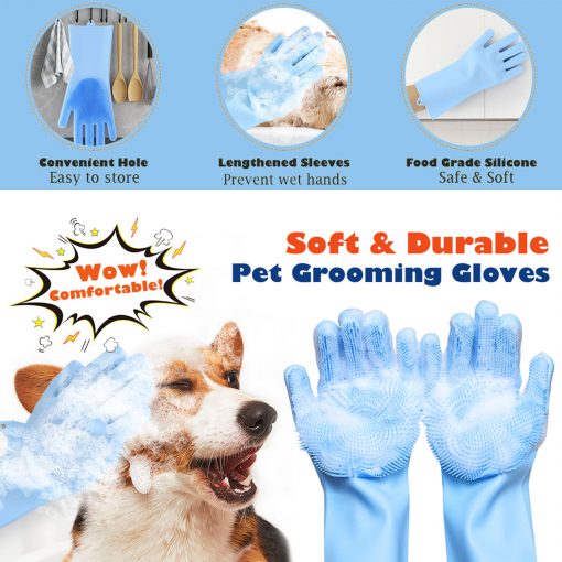 FocusPet Reusable Silicone Dishwashing Gloves for Kitchen Bathroom Pets and Car