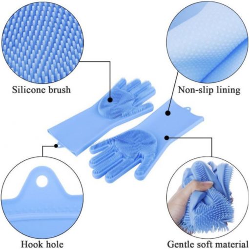 FocusPet Reusable Silicone Dishwashing Gloves for Kitchen Bathroom Pets and Car