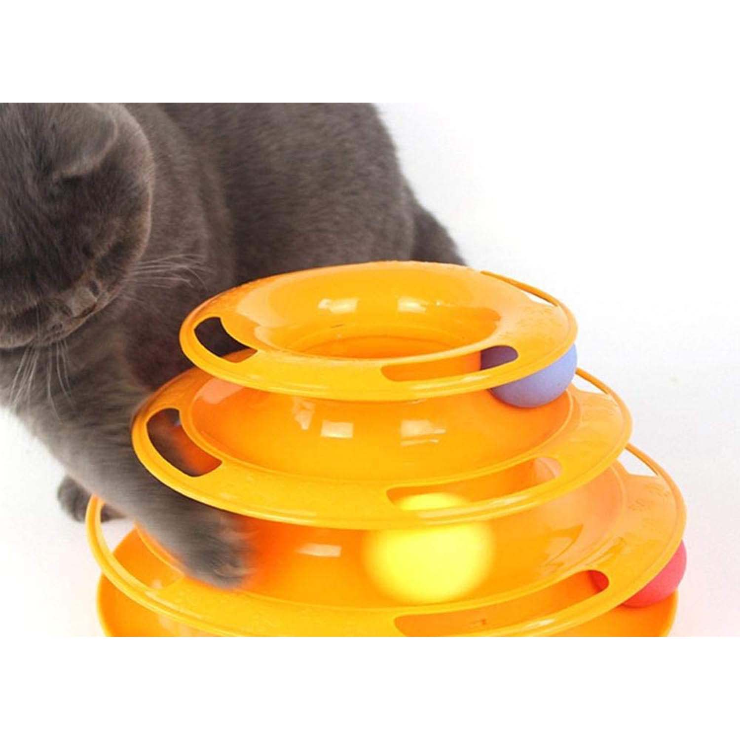Funny Plastic Cat Pet Toy Lovely Three Levels Tower Tracks Disc Cat Toy Balls US 